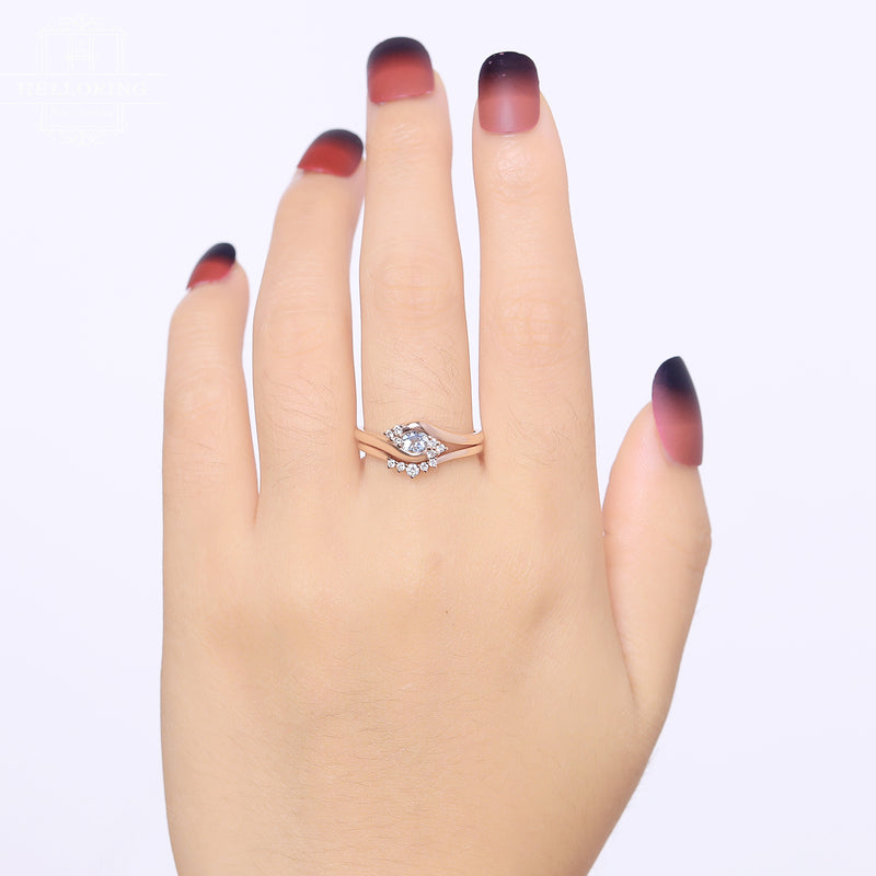 Aquamarine engagement ring,Rose gold wedding ring Women, diamond stacking wedding band ,Bridal Jewelry Birthstone Anniversary Gift
