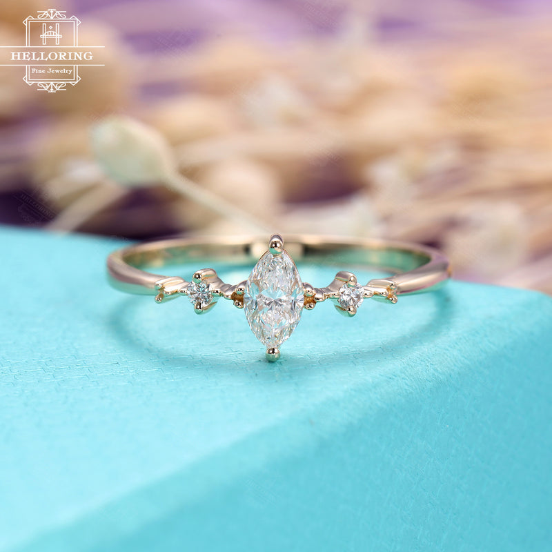 Marquise cut diamond engagement ring Three stone Cluster engagement ring Bridal Jewelry Dainty wedding women Simple Promise Anniversary gift