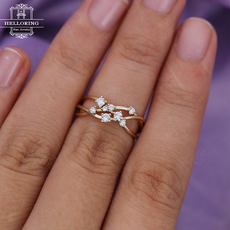 Flower Diamond Engagement Ring Snowflake Cluster Floral Dainty Ring Rose  Gold Unique Twig Wedding Band Mini Anniversary Gift Promise Women 