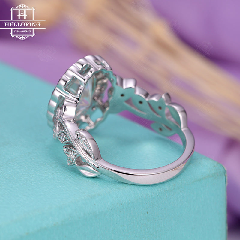 Vintage engagement ring Moissanite engagement ring Women Wedding Antique Diamond Milgrain Art deco Oval cut Bridal Jewelry Anniversary gift