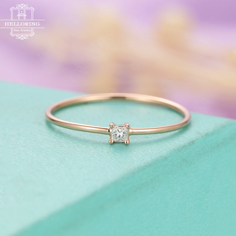 Solitaire Minimalist engagement ring Simple stacking Princess Cut Diamond Wedding women Bridal Set Dainty Promise Anniversary gift for her