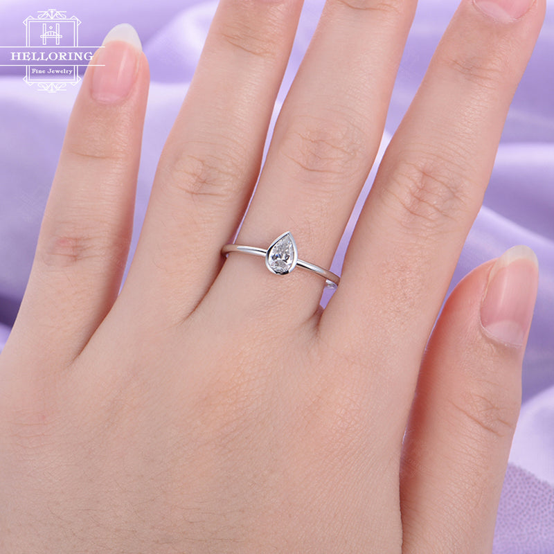 Moissanite engagement ring Pear shaped engagement ring Women Wedding Simple Solitaire Unique Bridal Jewelry Promise Anniversary gift for her