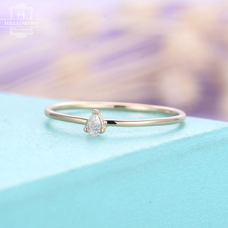 Minimalist engagement ring Pear Shaped Cut diamond Simple Engagement Ring Promise Women Dainty Stacking Wedding ring Everyday Anniversary