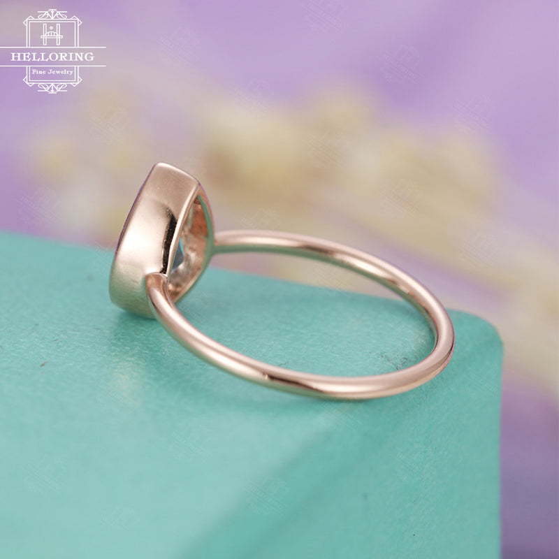 Minimalist Pear shaped engagement ring Simple Aquamarine engagement ring bezel set 14K Gold Thin Dainty Petite Delicate Promise Anniversary