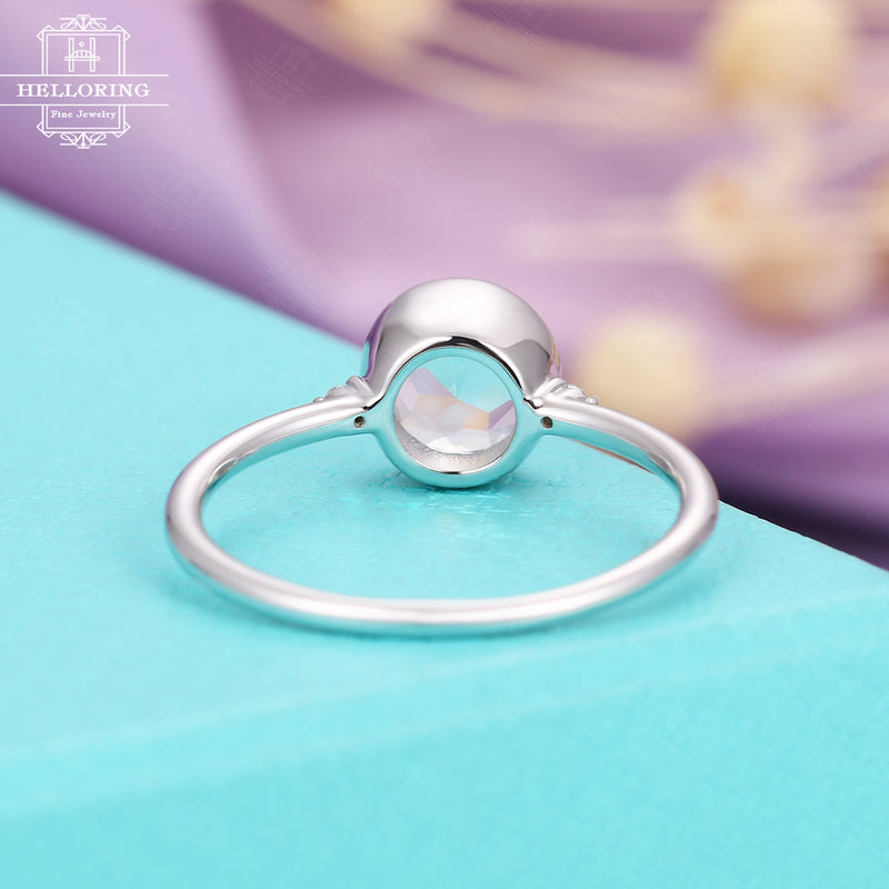 Minimalist engagement ring rose gold Blue Moonstone simple Rose engagement ring bezel set Dainty Bridal Jewelry Birthstone Anniversary gift