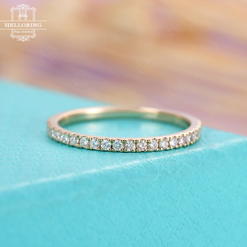 Vintage Diamond Wedding Band Women Rose Gold antique Half Eternity Band Stacking Bridal Simple Thin Dainty Promise Micro Pave Everyday