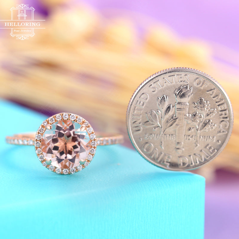 Pink Morganite Engagement Ring Rose gold Diamond ring for Women, Half Eternity, vintage Promise pink gemstone Jewelry gifts for her