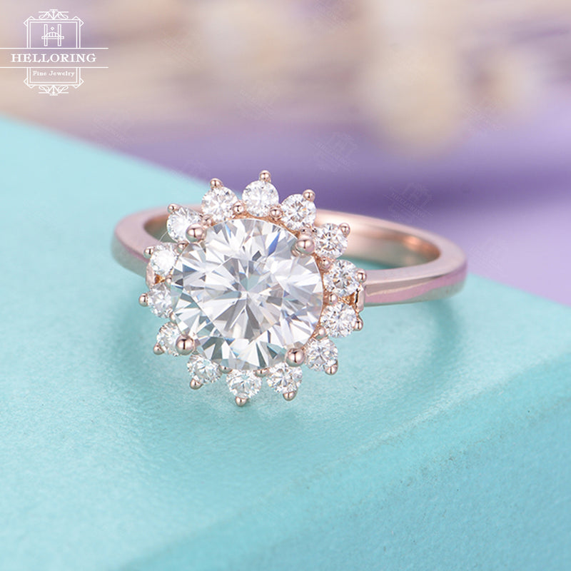 Moissanite Engagement Ring Vintage engagement ring Women Wedding Halo moissanite Flower Bridal Unique Floral Anniversary Gifts For Her Promise