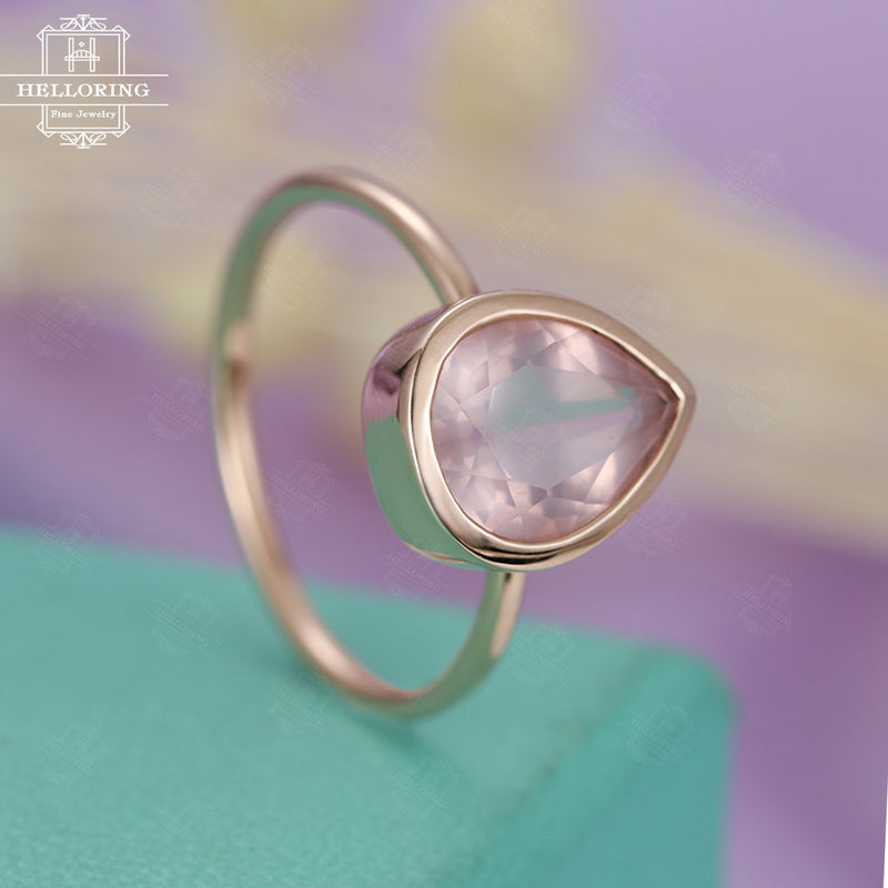 Solitaire engagement ring for women with a pear shaped rose quartz in white gold Unique Jewelry Promise Simple ring Anniversary gift for her