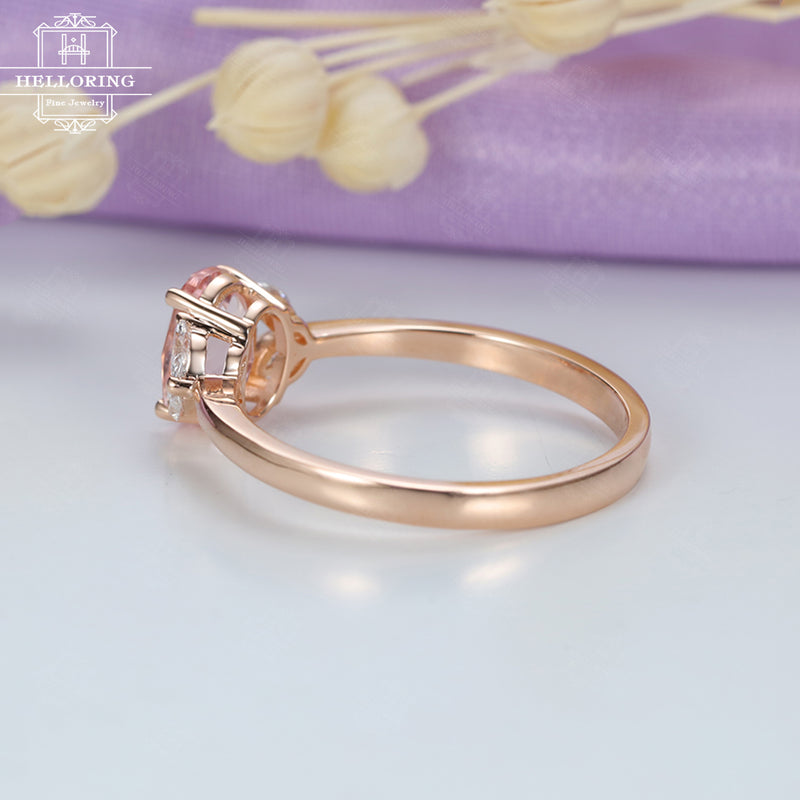 Oval Morganite engagement ring Rose gold Marquise cut Diamond Women Wedding Bridal ring Jewelry Anniversary Gift for her Unique Five stones