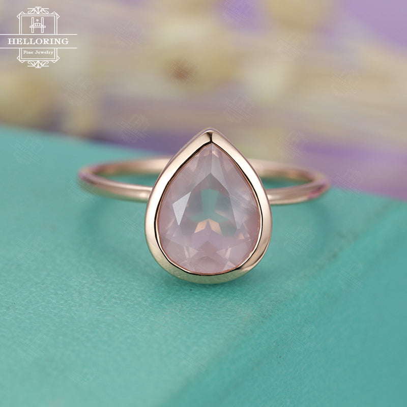 Solitaire engagement ring for women with a pear shaped rose quartz in white gold Unique Jewelry Promise Simple ring Anniversary gift for her
