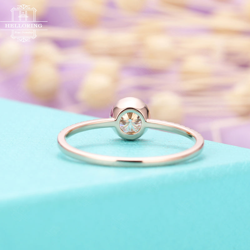 Moissanite Engagement Ring, Round cut,Vintage White Gold diamond wedding ring Women Simple Half Eternity Art deco Jewelry Anniversary gift