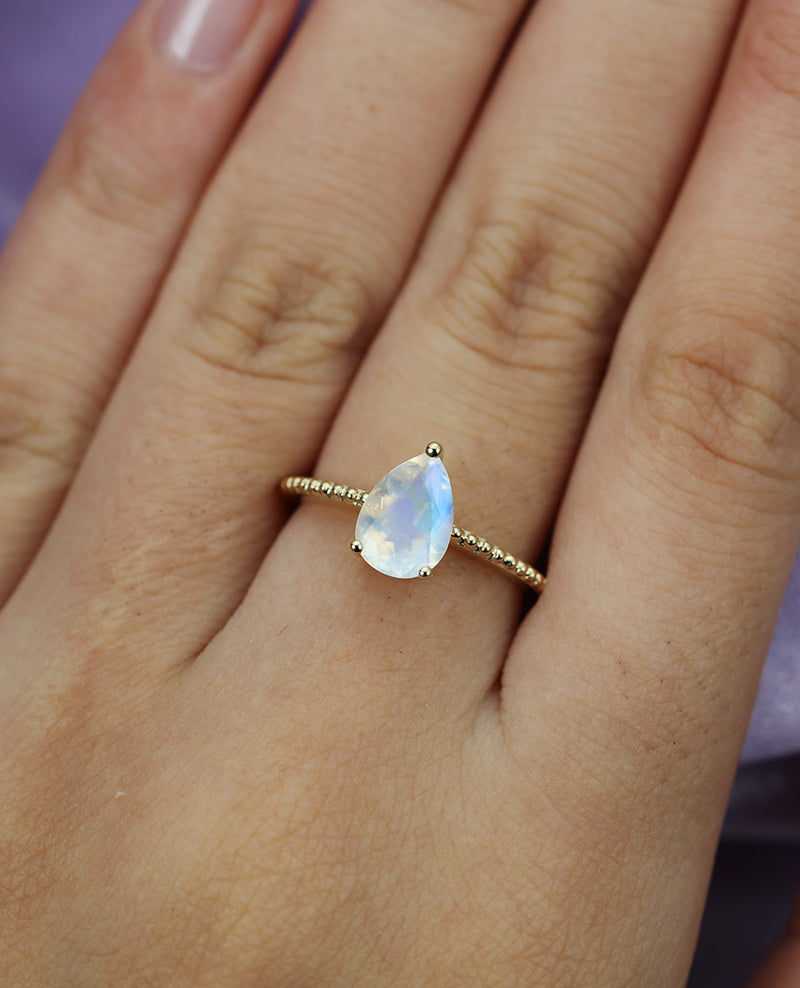 Copy of Moonstone engagement ring set white gold women Curved wedding band Moissanite Pear shaped Marquise Promise ring Anniversary gifts