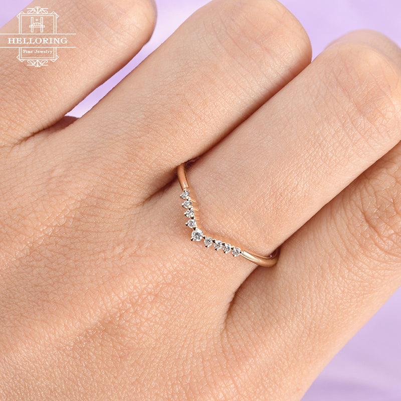 Diamond wedding band Unique Wedding band Women Curved Delicate Bridal Jewelry Matching Stacking Promise Anniversary gift for her Custom ring