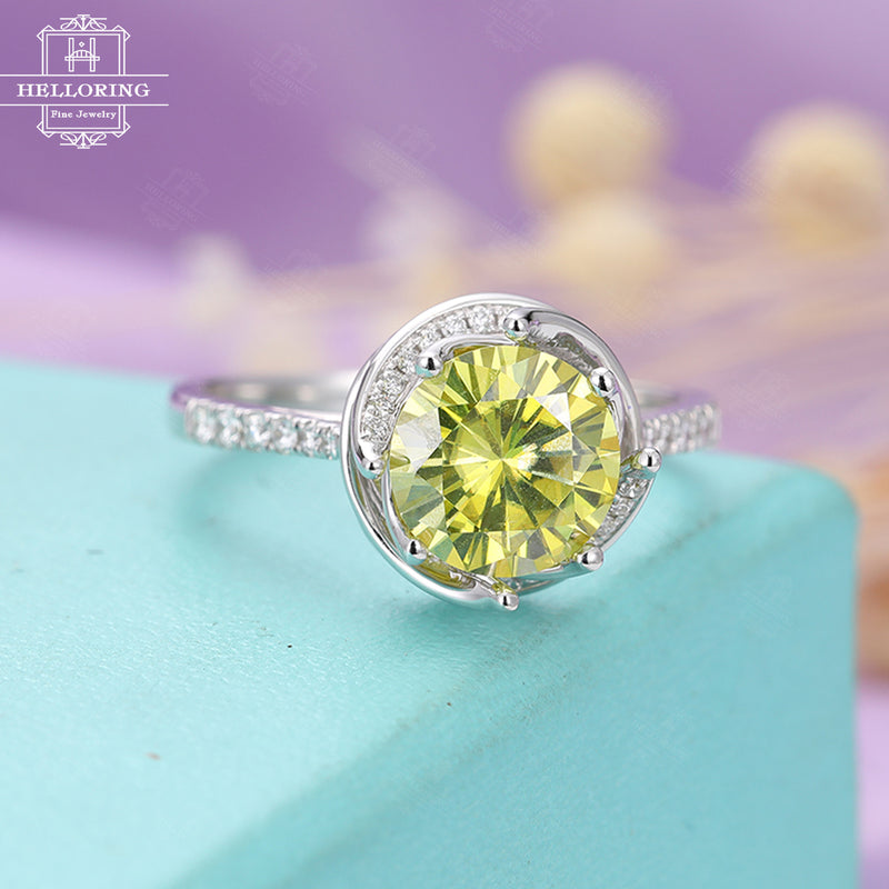 Yellow moissanite engagement ring Unique engagement ring Women Vintage Antique Diamond Bridal Jewelry Anniversary gift for her Half eternity