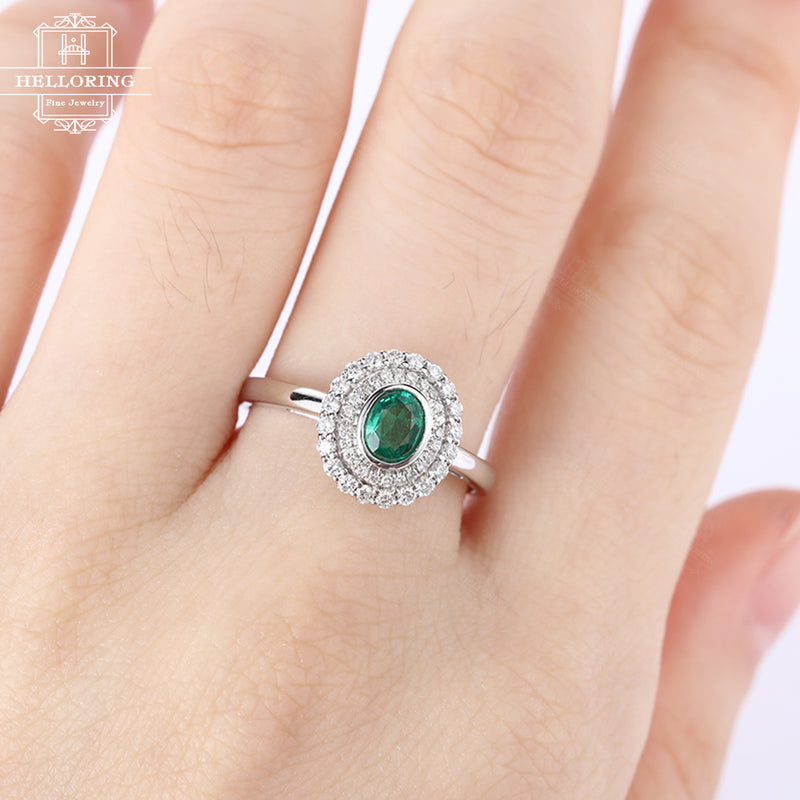 Emerald engagment ring vintage women Cluster diamond wedding ring antique act deco Flower Bridal set Jewelry Christmas gift Anniversary