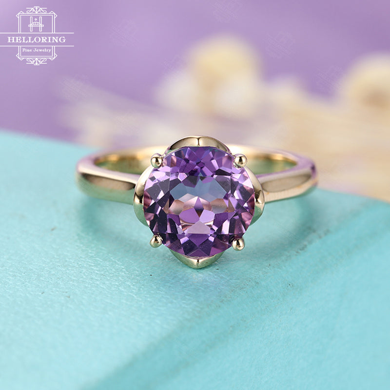 Vintage engagement ring Amethyst engagement ring Rose gold Women Antique Wedding Solitaire Bridal Jewelry Matching Promise Anniversary gift