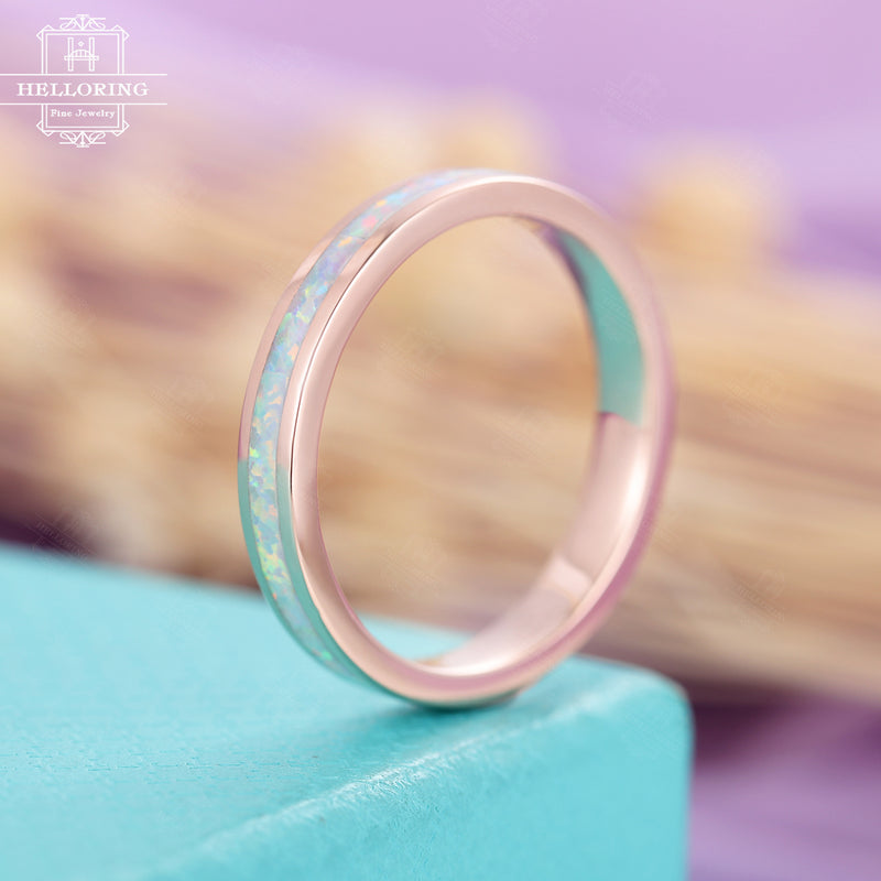 Opal Wedding band, rose gold band for men,vintage men's wedding ring, 3.5mm Matching Stacking Promise Simple Jewelry Anniversary gifts
