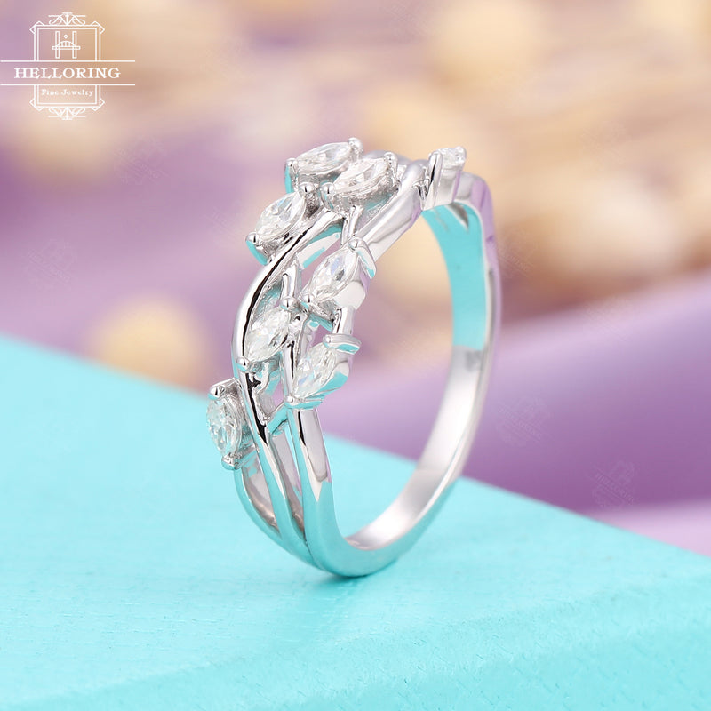 Diamond Cluster ring Twig Engagement Ring White Gold Floral Unique Wedding Women Bridal Jewelry Twisted Flower Mini Promise Gift Anniversary