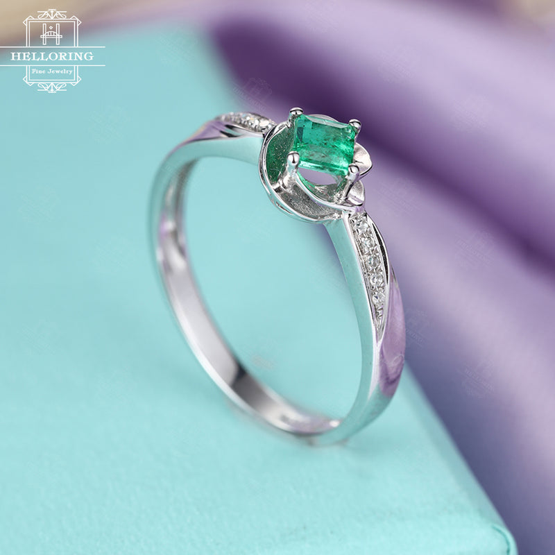 Princess cut engagment ring Emerald Flower women vintage diamond wedding antique act deco birthstone Bridal Jewelry Christmas gift for her