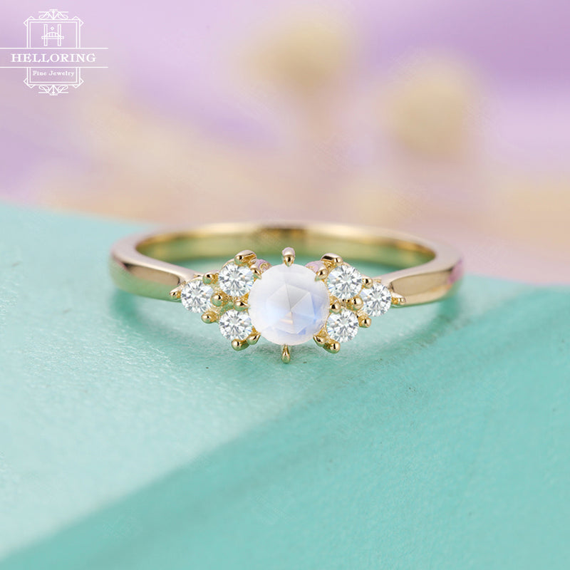 Moonstone engagement ring Cluster Diamond ring Women Wedding Unique Jewelry Bridal Anniversary Birthday gift for her Seven Stones Promise