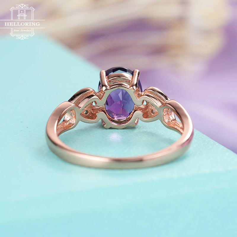 Unique engagement ring, Amethyst engagement ring, Rose gold ,Wedding Women Oval cut, Heart Bridal Jewelry Anniversary gift for her