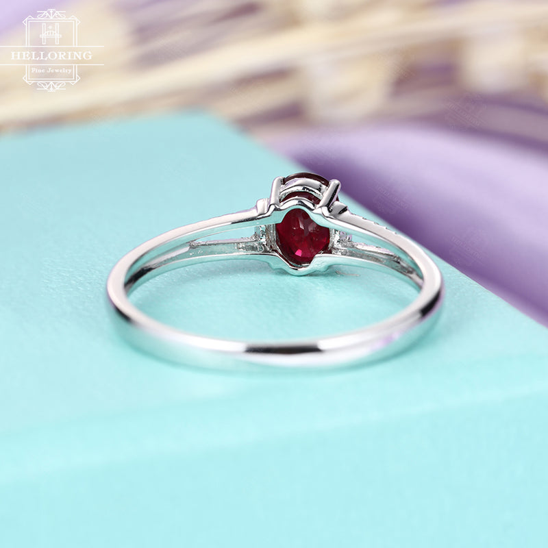 Ruby engagment ring oval women vintage diamond wedding antique act deco birthstone Bridal set Jewelry Christmas gift Anniversary for her