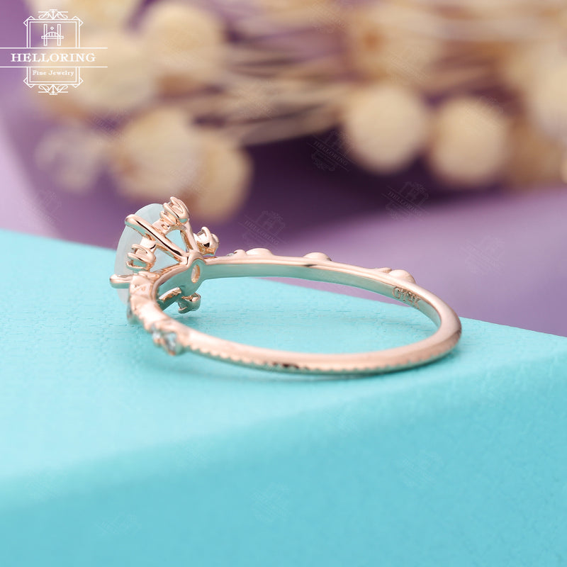 Vintage Oval Moonstone engagement ring, Rose gold ,unique milky moonstone diamond ring Women, June Birthstone ,flower ring Anniversary gift