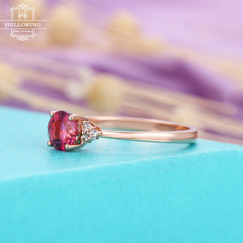 Ruby engagement ring Rose gold engagement ring Women Cluster ring Diamond Unique Bridal Jewelry Anniversary gift for her Promise Seven stone