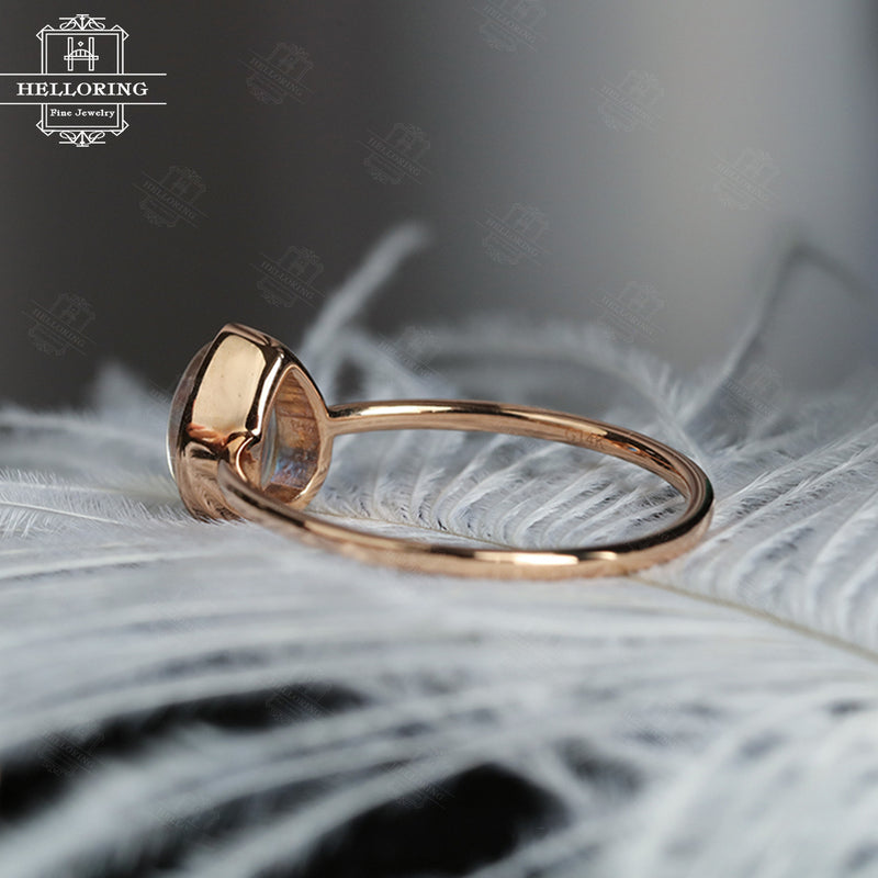 Engagement Ring Rose gold Pear Shaped Moonstone bezel set Simple wedding women bridal ring Birthstone Jewelry Modern Promise Anniversary