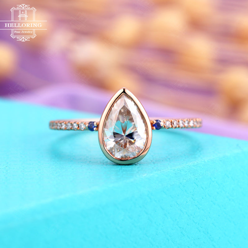 Vintage Moissanite Engagement ring, delicate sapphire ruby rose gold ring for women