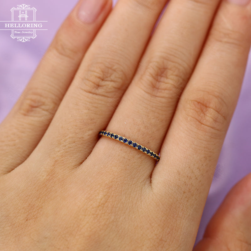 Eternity band Sapphire Wedding Band women white Gold Thin Dainty stacking matching Everyday rings promise birthstone simple Pave Anniversary