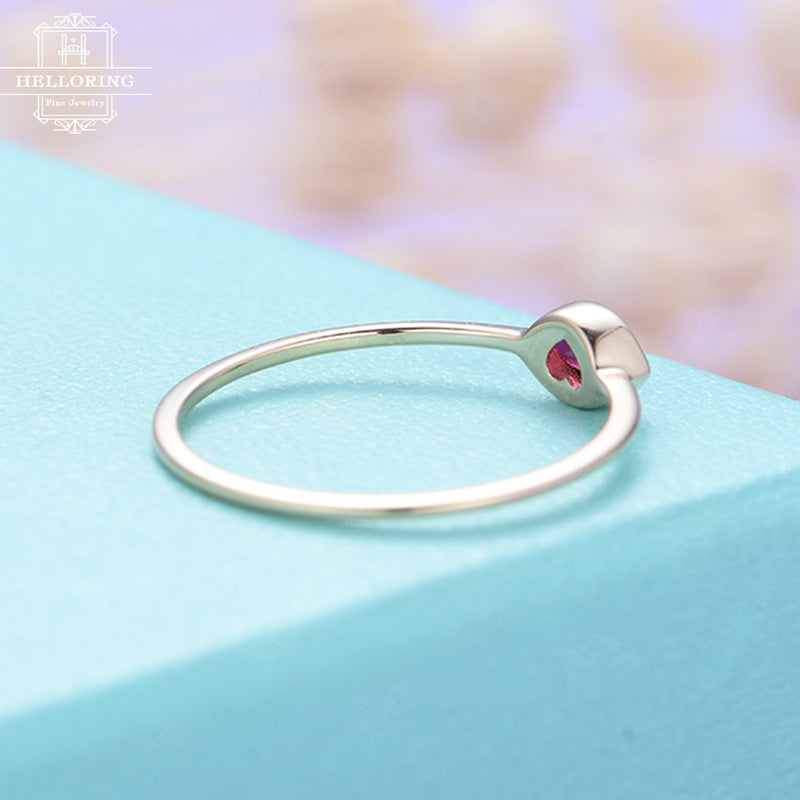 Ruby Engagement Ring rose gold marquise simple Minimalist Wedding birthstone antique Bridal set Woman Anniversary gift for her stack ring
