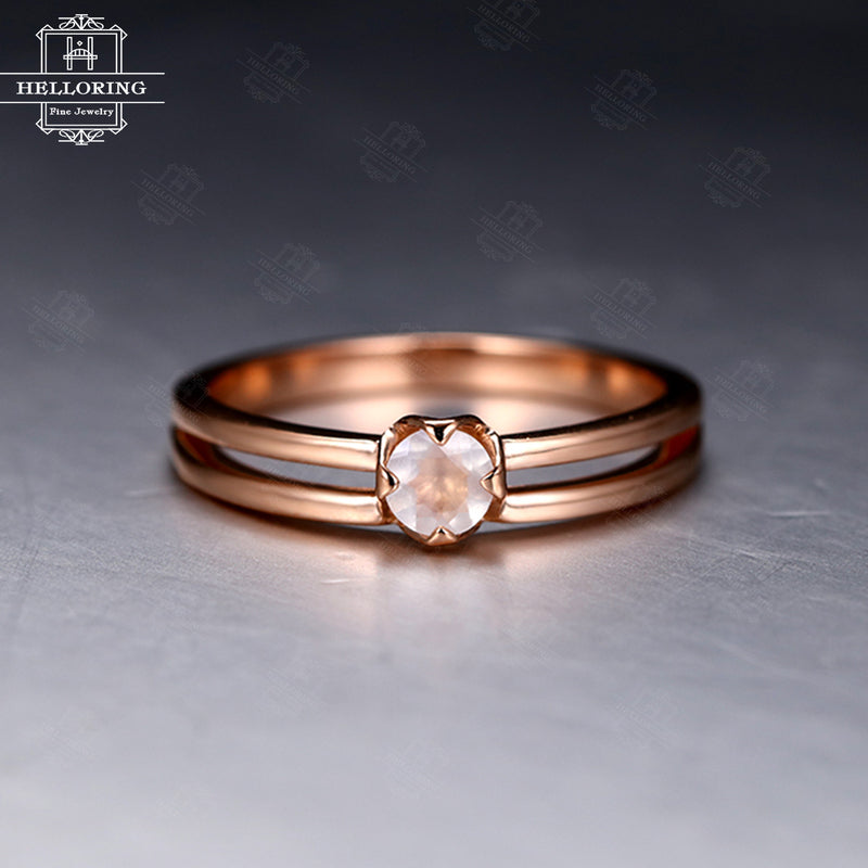Moonstone engagement ring Rose gold Solitaire engagement ring Women Wedding Unique Simple Bridal Jewelry Anniversary gift for her Birthstone