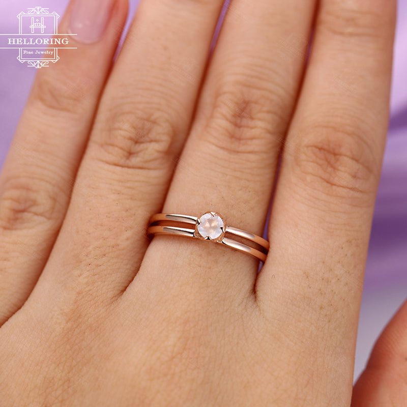 Moonstone engagement ring Rose gold Solitaire engagement ring Women Wedding Unique Simple Bridal Jewelry Anniversary gift for her Birthstone
