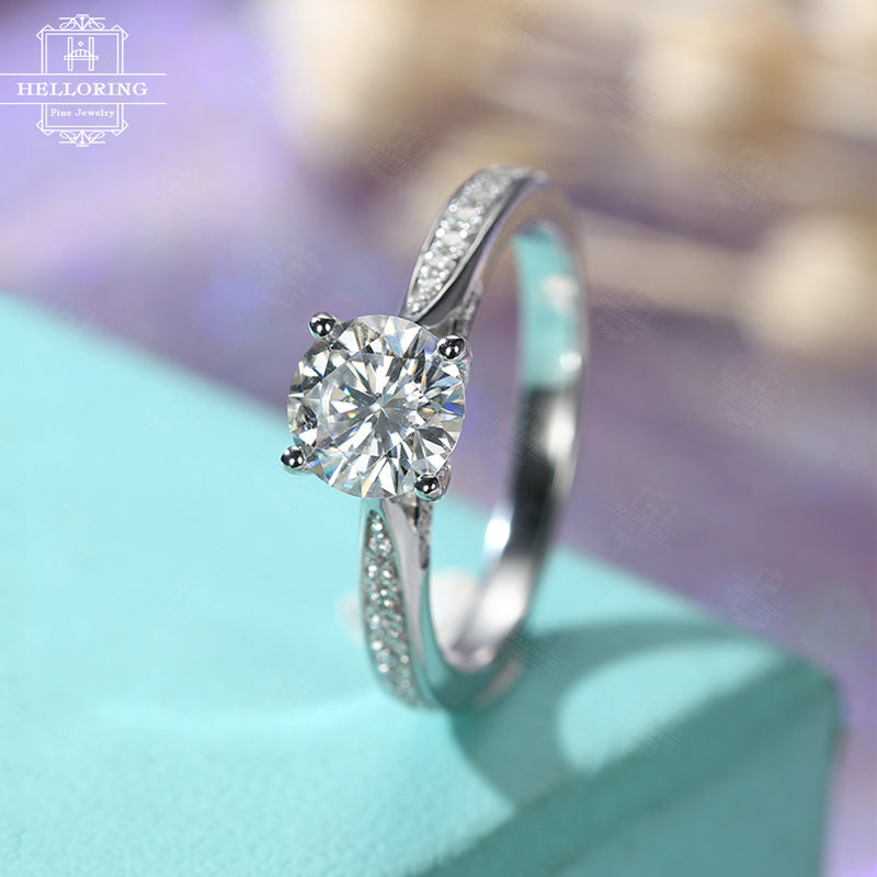 Moissanite Engagement Ring Vintage Women Diamond Wedding Unique Antique Bridal Jewelry Anniversary Gift for her Half Eternity Micro pave