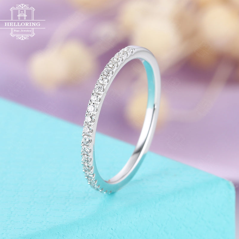 Stacking ring Diamond Wedding Band white gold Half Eternity Band women Bridal Set Thin Dainty Micro Pave Simple Everyday anniversary gift