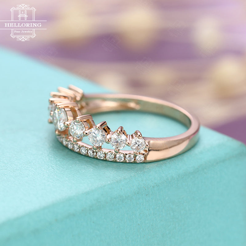 Unique diamond engagement ring Crown Diamond wedding band women Bridal Jewelry Alternative Double Half eternity Mini Tiara Stacking Promise