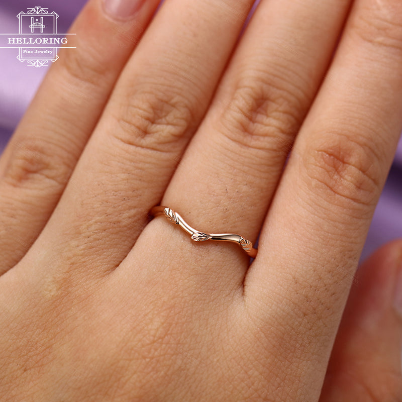 Curved wedding band Rose gold wedding band Women Plain gold Leaf ring Simple Delicate Dainty Stacking Matching Bridal Jewelry Anniversary