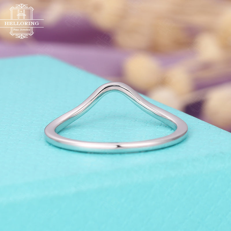 Curved wedding band Women Plain gold ring Minimalist Delicate Simple Dainty Chevron Stacking Matching Bridal Jewelry Anniversary gift Solid