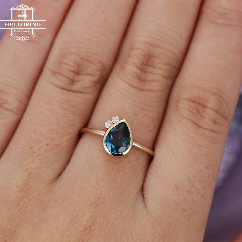 Topaz engagement ring Rose gold Unique engagement ring Women Wedding Diamond London blue Pear shaped Bridal Jewelry Anniversary gift for her