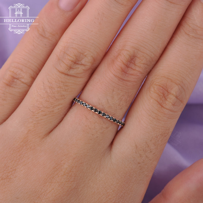 Black diamond Wedding band Women Stacking Matching Delicate Dainty Promise Jewelry Micro pave Everyday rings Bridal Anniversary gift for her