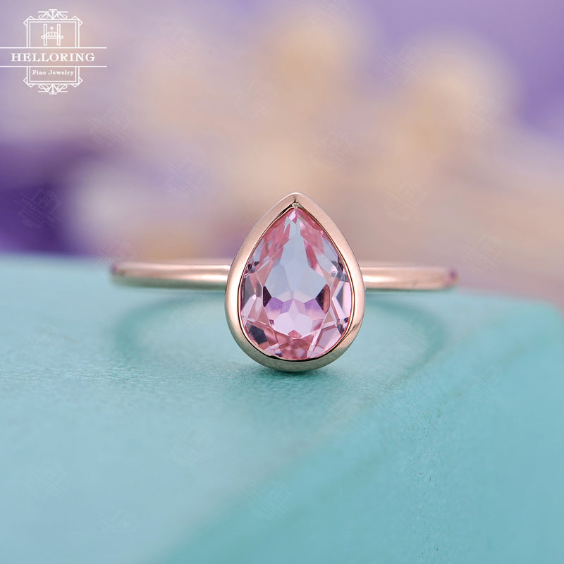 Pink sapphire engagement ring Women Pear shaped engagement ring Rose gold Wedding Unique Bridal Jewelry Anniversary gift for her Promise