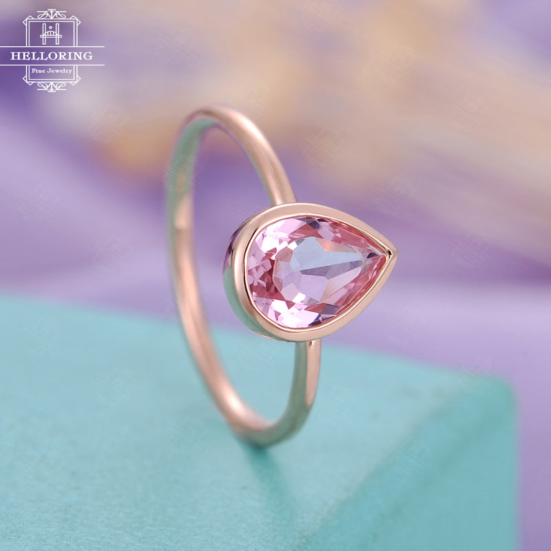 Pink sapphire engagement ring Women Pear shaped engagement ring Rose gold Wedding Unique Bridal Jewelry Anniversary gift for her Promise