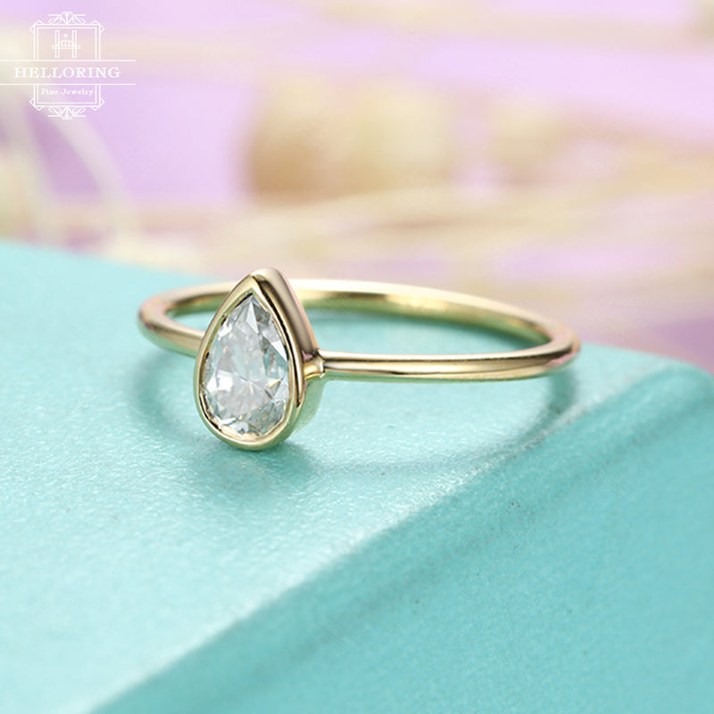 Moissanite engagement ring Pear shaped engagement ring Women Wedding Simple Solitaire Unique Bridal Jewelry Promise Anniversary gift for her