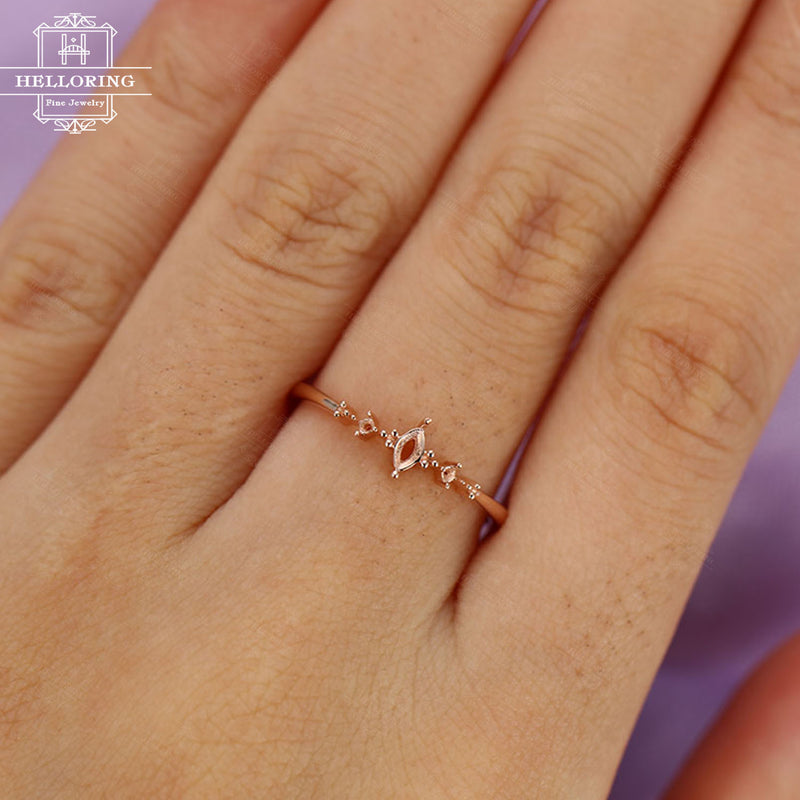 Marquise cut Engagement ring Setting Rose gold Women Wedding Jewelry Mounting Bridal Simple Anniversary gift for her Personalized Semi mount