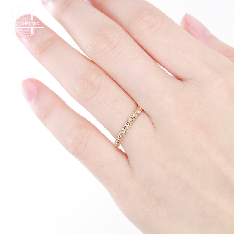 Rose gold Wedding band women vintage antique Dainty Minimalist Simple Delicate Stacking Promise Stackable Matching band gift for her