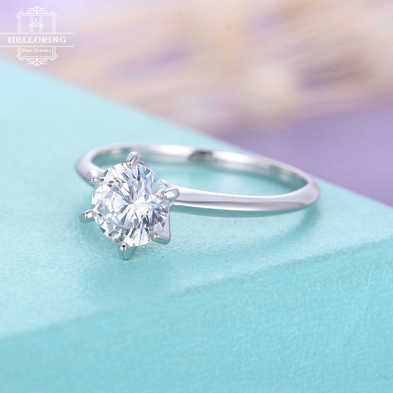 Moissanite engagement ring Solitaire engagement ring Simple Diamond wedding ring white gold dainty women promise gift for her bridal set