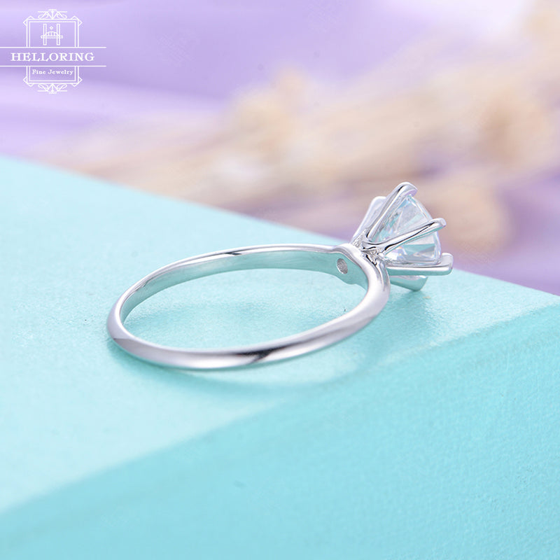 Moissanite engagement ring Solitaire engagement ring Simple Diamond wedding ring white gold dainty women promise gift for her bridal set