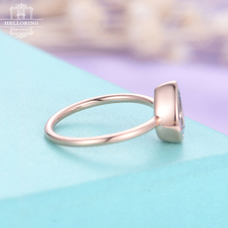 Aquamarine Engagement Ring Rose Gold Vintage Minimalist engagement ring Wedding women Bridal jewelry Simple Pear Shaped Valentines day gift